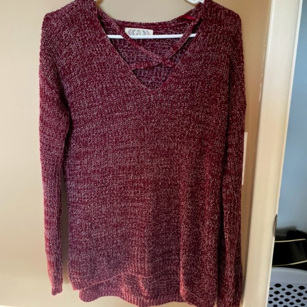Pink Rose, maroon sweater